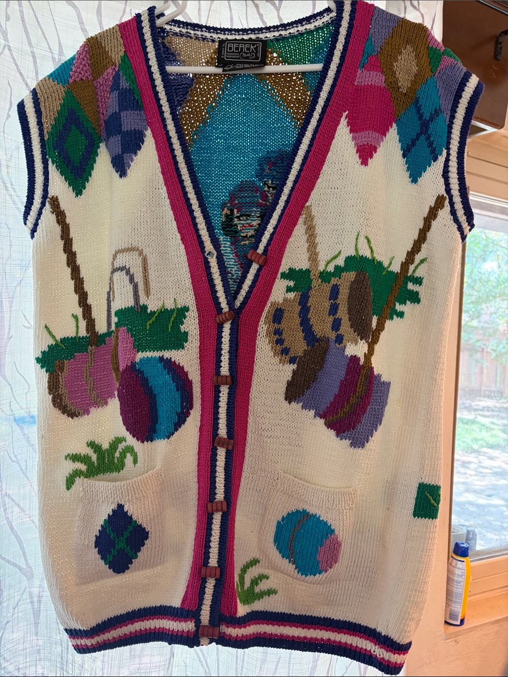 Berek Cream Knit Vest with Multicolor Floral and Geometric Motifs